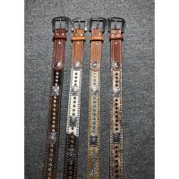 ราคา [ระดับไฮเอนด์] American Nocona Western Denim Belt Cowhide Hand-Carved Horsehair เข็มขัดหัวเข็มขัด Rhinestone เต็มรูปแบบเครื่องมือม้าขี่ม้า (49114076998)