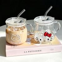ราคา ถ้วยแก้ว/แก้วมีฝาปิดลายคิตตี้ ลายน่ารัก สไตล์มินิมอล สะดวกในการดื่มและตกแต่ง (45266050688)