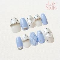 ราคา เล็บปลอมสีเจล สีฟ้าแต่งอะไหล่เพชร พร้อมอุปกรณ์การติด (51355696669)