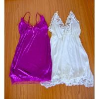 ราคา ชุดนอนสตรีผ้าลื่น ลายลูกไม้สีม่วงและสีขาว สภาพไม่เคยใส่ (27552923168)