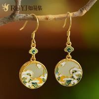 ราคา ต่างหูหยก Hetian ธรรมชาติ Ukiyo-e ต่างหูเคลือบหญิงสไตล์จีนต่างหูหยกโบราณเงินสเตอร์ลิงทองสําหรับแม่ (54612988744)