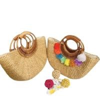 ราคา กระเป๋าผักตบชวาครึ่งวงกลมพร้อมที่จับหวายทรงกลมขนาด 30* 20 * 10 * หูหิ้ว ง10ซม (46608357188)