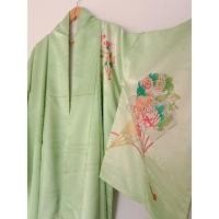 ราคา Kimono Melon Green เสื้อคลุมกิโมโน ผู้หญิง ของแท้ มือสอง ญี่ปุ่น เสื้อคลุม ลายหายาก ชายแต่ง shibori กว้าง 60 นิ้ว ยาว163 (11958698594)