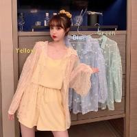ราคา เซ็ตเสื้อสายเดี่ยว กางเกงขาสั้น เสื้อคลุมลายดอกเดซี่ (5172813953)