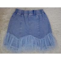 ราคา กระโปรงยีนส์ เอวยางยืด แต่งชายลูกไม้ (41602545391)