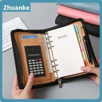 ราคา ZHUANKE A6 สมุดบันทึกหนัง, ปกโฟลเดอร์ใบหลวมสมุดบันทึกธุรกิจ, กระเป๋าซิปสร้างสรรค์พร้อมเครื่องคิดเลขหนัง PU Notepad สํานักงาน (56665009458)