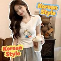 ราคา Trendy Graphic Print V-Neck T-Shirt Summer Cropped for Students (49210675183)