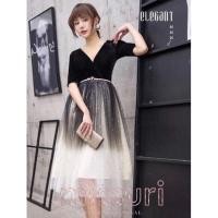 ราคา ชุดราตรีมือ 2 ชุดราตรีสั้นสีดำ ผ้ากำมะหยี่ คอวี แขนสั้น เน้นเอวกระโปรงไล่สีบานระบายทรงสุ่มสั้นเหนือเข่า แบบเรียบ (9094942045)
