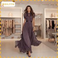 ราคา MOILYTH Flowy Maxi Dresses, Lace A-Line สีม่วงชุดยาว,ผู้หญิง O คอเอวสูงจีบ Vintage Party Dress ผู้หญิงสาว (49515904024)
