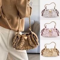 ราคา NARCIS Plush Bucket Bag, Drawstring Closed Leopard Print Shoulder Bag, Autumn Winter Style Chain Strap Fluffy Texture Crossbody Bag Women Fashion (54116932151)