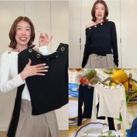 ราคา พร้อมส่ง #860 STUDIOX2 OFF SHOULDER RING NECK TOP เสื้อแขนยาวไหล่ปาด เจาะห่วงช่วงคอเสื้อ เนื้อผ้ายืดสเปนเดกซ์ (40468603553)