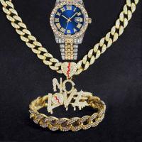 ราคา Hiphop Hip Hop แฟชั่นเพชรชุดนาฬิกาสร้อยข้อมือคิวบาสร้อยคอ NO LOVE จี้นาฬิกาชุด (48816802968)