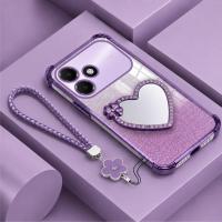 ราคา OPPO A6C Crystal Love Mirror Ring Case Premium Glitter Anti Crack Free Flower Strap (53765921329)