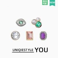 ราคา Zhibixing Accessories Hole Shoes Flower Texture อัญมณีใสสีทอง พลอยสีม่วงสามเท่า (28619040590)