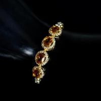 ราคา สร้อยข้อมือพลอยของแท้ พลอยซิทรินแท้ (Citrine) ตัวเรือนเงินแท้92.5%ชุบทองคำ พลอยสีเหลืองเข้ม สร้อยยา (51559811285)