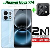 ราคา 2 in 1 ป้องกันหน้าจอสําหรับ Huawei nova Y74 Y73 Y 74 73 novaY74 nova Y73 9H HD คลุมทั้งหมดกระจกนิรภัยโทรศัพท์ด้านหน้า Fim กล้องป้องกันหน้าจอ MGA-LX3 กลับเลนส์ป้องกันฟิล์ม (51562644863)