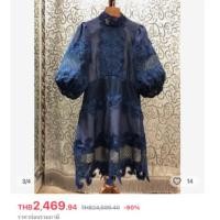 ราคา เดรสสีกรมท่า ลูกไม้ปักฉลุสลับผ้าแก้ว ผูกโบว์ด้านหลัง เดรสออกงาน A168 (21384544399)