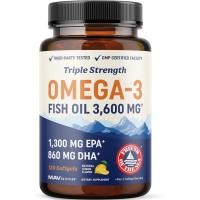 ราคา Triple Strength DHA Omega 3 Fish Oil 3600 mg | Over 2100mg Omega-3 Fatty Acids with 860mg of DHA | 1300mg EPA | Best Essential Fatty Acids | Premium Wild Caught & Burpless Fish Oil | 120 ct. (40931879