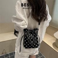ราคา BESTIT Drawstring Bucket Bag, Polka Dot Pattern Soft Texture กระเป๋าสะพายไหล่, Casual Chain Strap Drawstring Closed Compact Size Crossbody Bag For Women (53165221166)