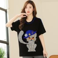 ราคา เสื้อยืด Bigsize Unisex คุณภาพสูง Lady Cat Beaded ใส่เที่ยว ออกงาน KOL, MC, Singer, Streamer (Long Bigsize 95) (51609045165)