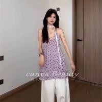 ราคา [โปรโมชั่นจํากัดเวลา] Noble Summer Sleeve Dress Summer French New Style Floral Sweet Purple Short Layered Dress (45862401750)