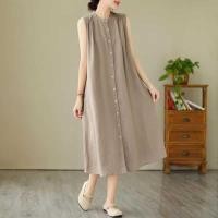ราคา | MIAOYUAN Summer Cotton Linen Sleeveless Slim Fit Loose Casual Dress | (45713102619)