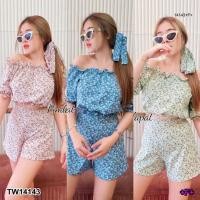 ราคา TW14143 ชุดเซ็ท น่ารักๆ เสื้อเปิดไหล่ ลายดอกไม้ กางเกงขาสั้น สี ชมพู ฟ้า เขียว ใส่ไปทะเล น้ำตก คาเฟ่ มาใหม่ (13376381522)