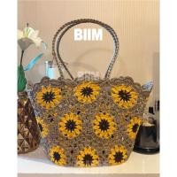 ราคา กระเป๋าถักโครเชย์ดอกทานตะวันใบใหญ่ งานถักมือทั้งใบ จุของได้เยอะ (24952748830)