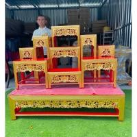 ราคา โต๊ะหมู่บูชาหมู่9หน้า 10 งานไม้สักแกะสลักขาหวายปิดทอง (41731831288)