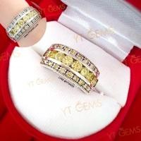 ราคา แหวนแถว บุษราคัม แหวนเงินแท้ รมดำ พลอยบุษราคัม (CZ) YTG-11636 (17462279175)