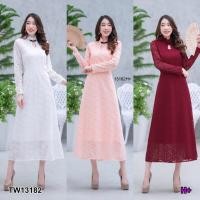 ราคา MF13182 Maxi Dress แม็กซี่เดรสลูกไม้แขนยาว ลายลูกไม้ฉลุ แต่งหยดน้ำ ติดกระดุมจีนที่คอ เย็บบุซับด้านใน งานสวยเริ่ดเหมือน (10585382571)