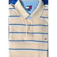 ราคา Tommy Hilfiger Mens Polo Shirt Yellow Striped Cotton Classic Short Sleeve XL Made in India (50007270406)