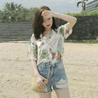 ราคา SUMMER HAWAII เสื้อฮาวายลายใบไม้สไตล์เกาหลี ผ้าซีฟอง (980437124)