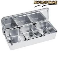 ราคา IBSUNSTORE กล่องเครื่องปรุงรสสแตนเลส, สแตนเลสพร้อมฝาปิดชุดคอนเทนเนอร์เครื่องเทศ, ครัวเรือน 3 ช่องพร้อมช้อนเครื่องปรุงรส Organizer Jar สําหรับห้องครัว (51667070287)