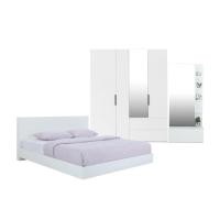 ราคา INDEX LIVING MALL ชุดห้องนอน รุ่นแมสซิโม่+แมกซี่ ขนาด 6 ฟุต (เตียงนอน(พื้นเตียงซี่)+ตู้เสื้อผ้า 4 บาน พร้อมกระจกเงา+โต๊ะเครื่องแป้ง) - สีขาว (18669397149)