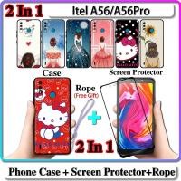 ราคา 2 IN 1 เคส Itel A56 A56 Pro เคส พร้อมกระจกนิรภัยกันรอยหน้าจอ สําหรับเด็กผู้หญิง และคิตตี้ (16124389050)