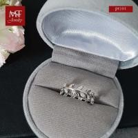ราคา MT แหวนใบมะกอก รอบวง เงินแท้ ประดับเพชรสวิส ชุบทองคำขาว ไซส์ 49 Ring (pr101) MT Jewelry มณีธารา (7505975734)