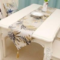 ราคา LY Modern Table Runner Nordic Embroider Tassels Table Runner Jacquard Leaves Painting Table Cloth F (43359899505)