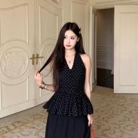 ราคา เสื้อคล้องคอลายจุดผูกโบว์ด้านหลัง (41670839345)