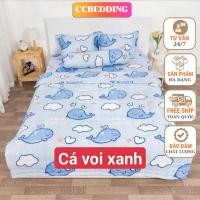 ราคา ชุดเครื่องนอนผ้าฝ้ายโพลี 3 ชิ้นไม่รวมผ้าห่มผ้าคลุมที่นอนสูง 2–10 ซม. ลายปลาวาฬสีฟ้านุ่มและเย็น (56861967785)