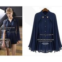 ราคา Bigsize เสื้อ ผ้าชีฟอง ทรงปีกค้างคาว แต่งกระดุมสีทอง (2298088650)