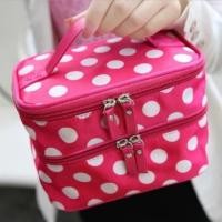 ราคา กระเป๋าเครื่องสำอางค์ 2 ชั้นลายจุด(สีชมพูจุดขาว) (277823169)