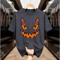 ราคา COD Fanfei เสื้อยืดผู้ชาย Oversize เสื้อยืดดำทรงหลวมลายการ์ตูนฟักทองบนอกตาสีม่วงโทนส้มฮาโลวีนปาร์ตี้ (46267764964)