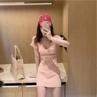 ราคา เดรสยาวคอวีแต่งคอ 9695 ปลายแขนสไตล์เกาหลี เซ็กซี่ คอวี สีพื้น (19181117809)