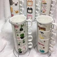 ราคา แก้วเซรามิค 4 ใบ ( แก้วกาแฟ ) พร้อมฐานวาง ลายน่ารัก ขนาด 7.2 x 6.5 cm. ขนาดเล็ก (2497349429)