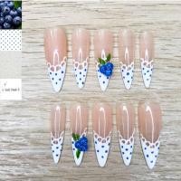 ราคา เล็บปลอม handmade 801 งานสีเจลแท้ เล็บยาว บลูเบอร์รี่ลายจุด โทนน้ำเงินขาว น่ารัก (43584257842)