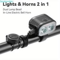 ราคา SIPTEMBER จักรยาน LED ไฟหน้า, Dual Light Source 2-in-1 จักรยานไฟหน้า Horn, Multi-Functional 6 โหมด 120dB Loud Horn Super Bright Bell Horn ไฟจักรยานเสือภูเขา (48064782124)