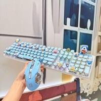 ราคา Doraemon ไร้สายบลูทูธสามโหมดคีย์บอร์ดแสงผสมคอมพิวเตอร์โน้ตบุ๊ค 104-Key DIY Doraemon Cat คีย์บอร์ดเมาส์ (50267394778)