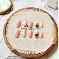 ราคา SR013 เล็บปลอมสีเจลแท้ ลายเชอร์รี่นูน ลายจุดดอทสีแดง สไตล์เกาหลี งานแฮนด์เมด 100% (50917012236)