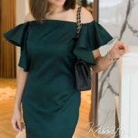 ราคา เดรสสีเขียวหัวเป็ด เปิดใหล่ XL (994711454)